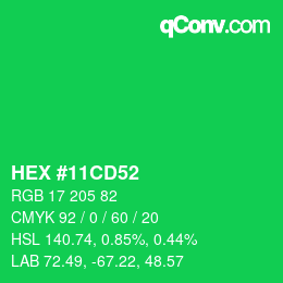 Code couleur: HEX #11CD52 | qconv.com