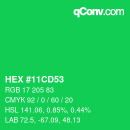 颜色代码: HEX #11CD53 | qconv.com