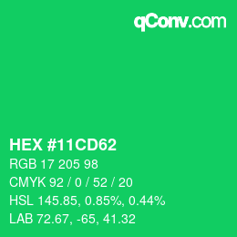 カラーコード: HEX #11CD62 | qconv.com