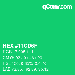 カラーコード: HEX #11CD6F | qconv.com