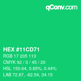 Code couleur: HEX #11CD71 | qconv.com