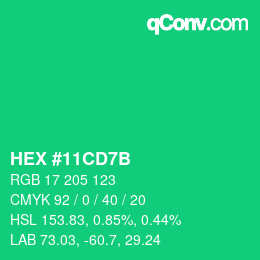 カラーコード: HEX #11CD7B | qconv.com