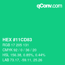 Code couleur: HEX #11CD83 | qconv.com