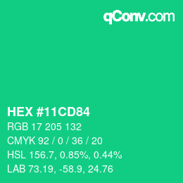 Code couleur: HEX #11CD84 | qconv.com