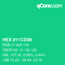 カラーコード: HEX #11CD86 | qconv.com