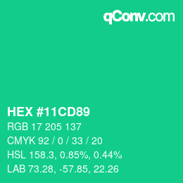 カラーコード: HEX #11CD89 | qconv.com