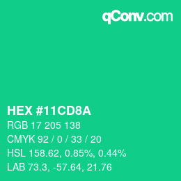 Farbcode: HEX #11CD8A | qconv.com