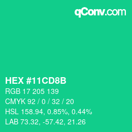 カラーコード: HEX #11CD8B | qconv.com