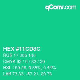 颜色代码: HEX #11CD8C | qconv.com