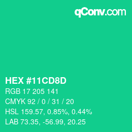 Code couleur: HEX #11CD8D | qconv.com