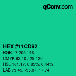 Code couleur: HEX #11CD92 | qconv.com