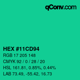 カラーコード: HEX #11CD94 | qconv.com