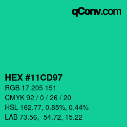 カラーコード: HEX #11CD97 | qconv.com
