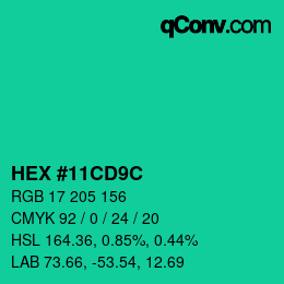 颜色代码: HEX #11CD9C | qconv.com