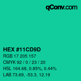 Code couleur: HEX #11CD9D | qconv.com