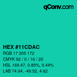 Farbcode: HEX #11CDAC | qconv.com