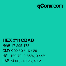 Code couleur: HEX #11CDAD | qconv.com
