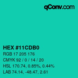 カラーコード: HEX #11CDB0 | qconv.com