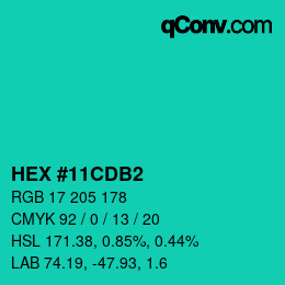 颜色代码: HEX #11CDB2 | qconv.com