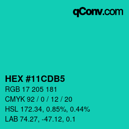 Color code: HEX #11CDB5 | qconv.com