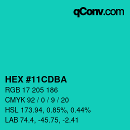 Código de color: HEX #11CDBA | qconv.com