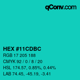 カラーコード: HEX #11CDBC | qconv.com