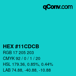 カラーコード: HEX #11CDCB | qconv.com