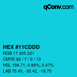 Code couleur: HEX #11CDDD | qconv.com