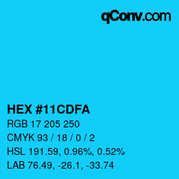 颜色代码: HEX #11CDFA | qconv.com