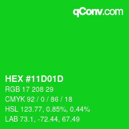 颜色代码: HEX #11D01D | qconv.com