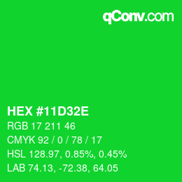 Color code: HEX #11D32E | qconv.com