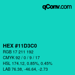 Color code: HEX #11D3C0 | qconv.com