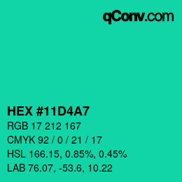 颜色代码: HEX #11D4A7 | qconv.com