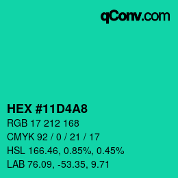 カラーコード: HEX #11D4A8 | qconv.com