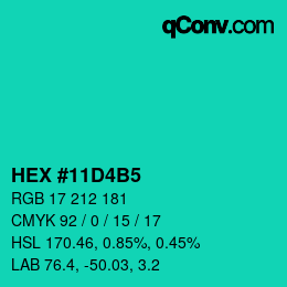颜色代码: HEX #11D4B5 | qconv.com