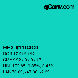 Color code: HEX #11D4C0 | qconv.com