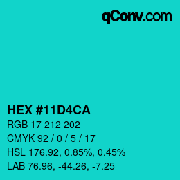 カラーコード: HEX #11D4CA | qconv.com