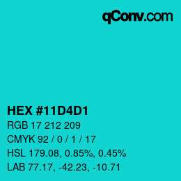 颜色代码: HEX #11D4D1 | qconv.com