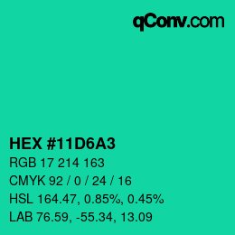 颜色代码: HEX #11D6A3 | qconv.com