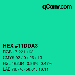 Color code: HEX #11DDA3 | qconv.com