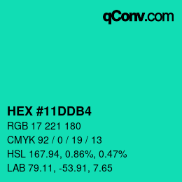 カラーコード: HEX #11DDB4 | qconv.com