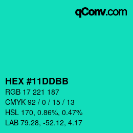 Color code: HEX #11DDBB | qconv.com