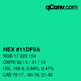 Color code: HEX #11DF9A | qconv.com