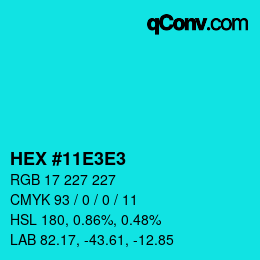 Color code: HEX #11E3E3 | qconv.com