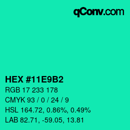 颜色代码: HEX #11E9B2 | qconv.com