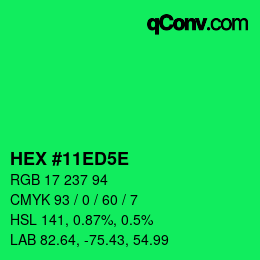 カラーコード: HEX #11ED5E | qconv.com