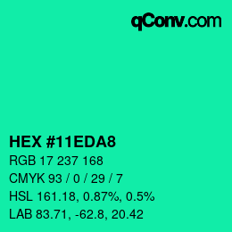 カラーコード: HEX #11EDA8 | qconv.com