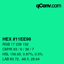 Color code: HEX #11EE98 | qconv.com