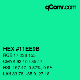 Farbcode: HEX #11EE9B | qconv.com
