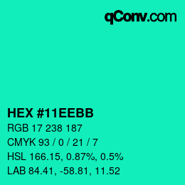 Color code: HEX #11EEBB | qconv.com